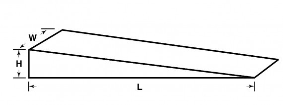 A drawing of the dimensions of a hand splitting wedge